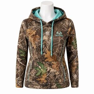 Size S Realtree Women’s Edge Camo Hoodie Hunting Pullover Brown Green Sweatshirt